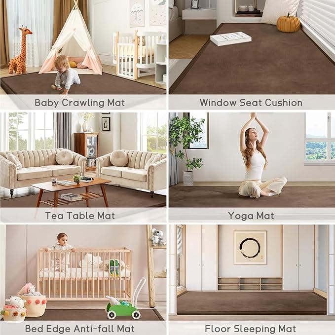 Baby Play Mat for Floor Tummy Time Mat Nursery Rug Muscle Mat Area Rug Playroom Rug Tatami Mat 6'7"x6'7" Memory Foam 1.3" Thick Crawling Mat for Babies,Toddlers, Infants, Kids,Floor Mat,Coffee