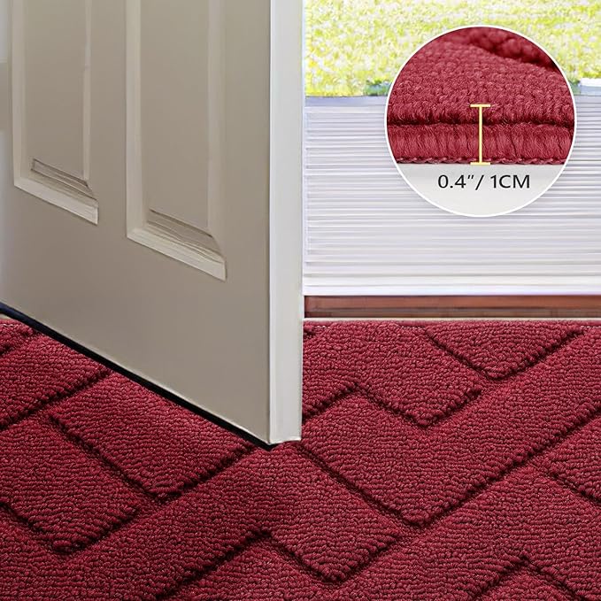 hicorfe Indoor Doormat,Front Back Door Mat Rubber Backing Non Slip Door Mats 20"x48" Absorbent Resist Dirt Entrance Doormat Inside Floor Mats for Entryway Washable Low-Profile(Red)