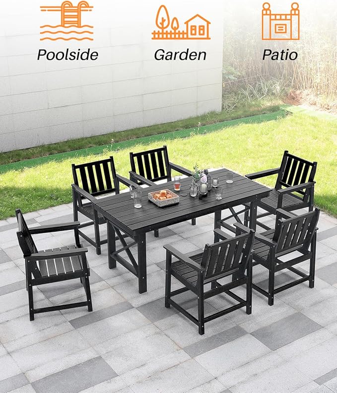 HDPE Patio Dining Set, 5-Piece Outdoor Table and Chairs with Umbrella Hole, Modern Outdoor Dining Set for 4, HDPE Outdoor Patio Furniture Dining Sets for Deck, Poolside, Porch, Obsidian