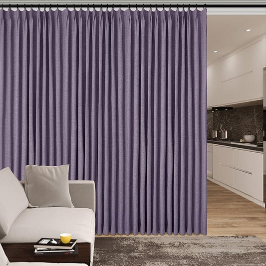 120" Wx108 L Linen Room Divider Drapes for Doorway/Glass Window/Sliding Door/Patio, Extra Wide Pinch Pleated Full Blackout Curtains for Girls Boys Teen Kids Room, 1 Panel, Violet