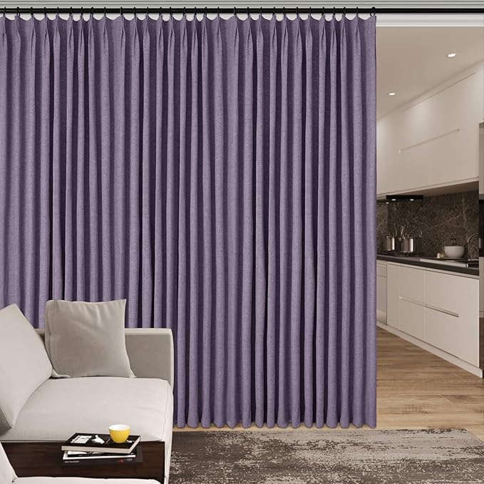 150 Inches Extra Wide Room Divider Draperies, Pinch Pleat Drapes, Absolutely Blackout Sliding Door Drapery, Total Privacy Ceiling Track Curtains, 150" W by 96" L, Violet (1 Panel)