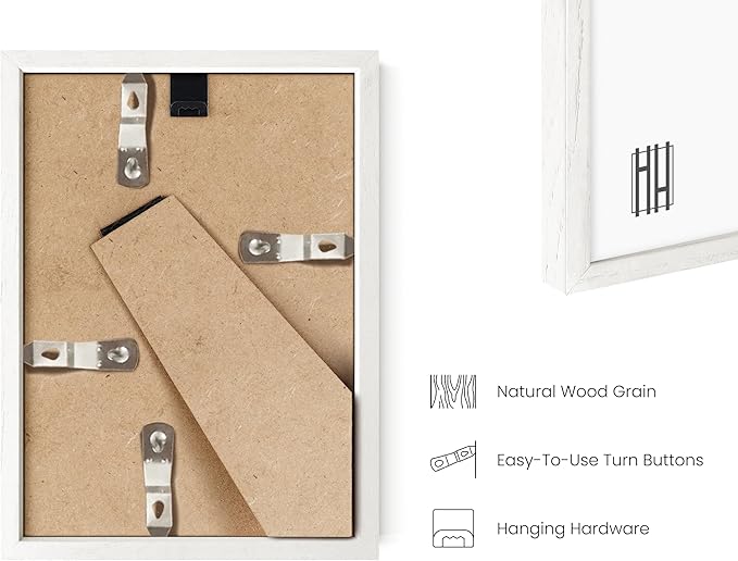 HAUS AND HUES White Oak Wood Gallery Wall Tabletop Frames Made with Real American Oak and Shatter-free Plexiglass - Set of 11 (Eight 4x6, Three 5x7, Framed White)
