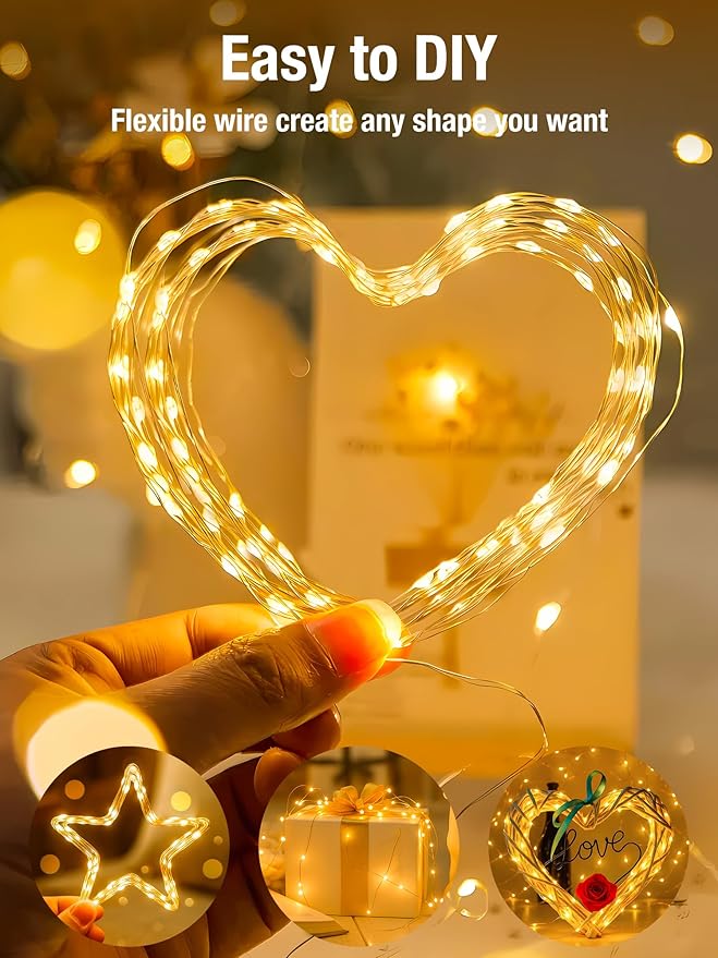 btfarm 4 Pack Fairy Lights Battery Operated with Timer, 16.4 FT 50 LED Twinkle String Lights 8 Modes Dimmable Waterproof Silver Wire for Indoor Bedroom Christmas Party Wedding Decorations, Warm White