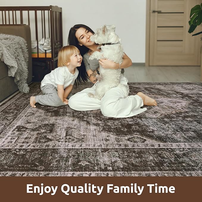 AMOAMI-3X5 Area Rug-Soft Washable Vintage Throw Accent Rugs for Living Room, Entryway, Bedroom, Kitchen, Bathroom, Laundry Room, Kitchen, Bathroom, Bedside, No Slip Brick/Brown