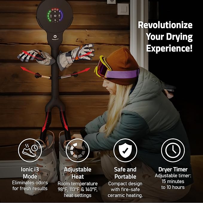 Hedgehog Buddy Heavy Boot Dryer for Work Boots and Shoe Deodorizer – Rapid 3 Pair Gloves, Boxing Shoes and Shoe Dryer, Wall-Mounted Warmer Adjustable Heat Portable Dryer, Black