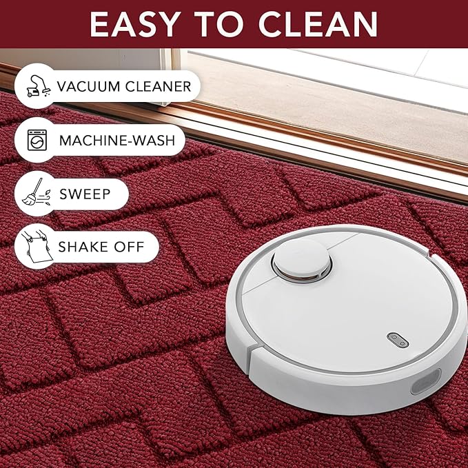 hicorfe Indoor Doormat,Front Back Door Mat Rubber Backing Non Slip Door Mats 20"x48" Absorbent Resist Dirt Entrance Doormat Inside Floor Mats for Entryway Washable Low-Profile(Red)
