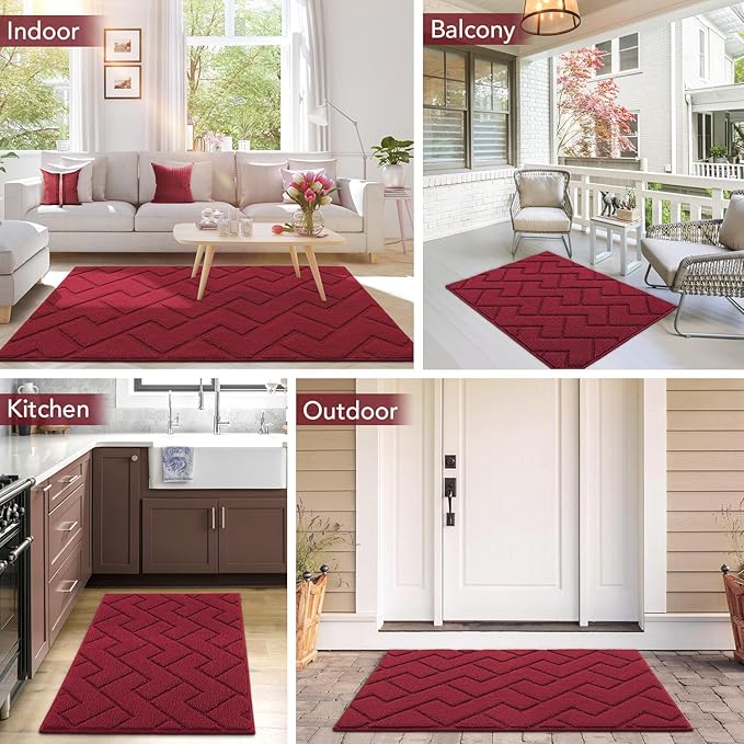hicorfe Indoor Doormat,Front Back Door Mat Rubber Backing Non Slip Door Mats 20"x48" Absorbent Resist Dirt Entrance Doormat Inside Floor Mats for Entryway Washable Low-Profile(Red)