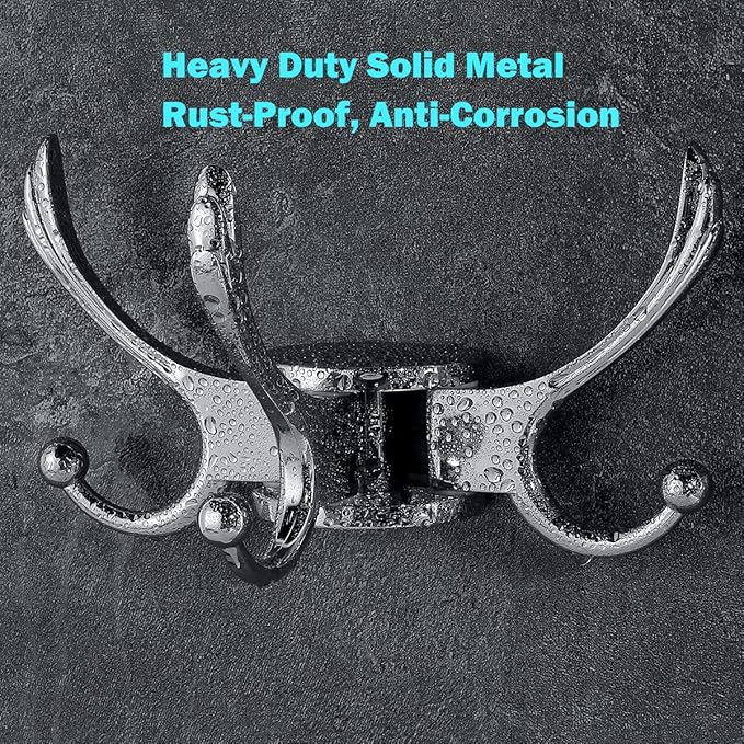 Heavy Duty Swivel Coat Hook Space Saving Towel Rope Hook Wall Mount Triple Swing Arms for RV Bathroom Kitchen Garage,Polished Chrome