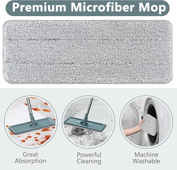 Aifacay Mop and Bucket with Wringer Set, Flat Wall Mop and Bucket Set with 4 Reusable Microfiber Pads, Hand Wash Free Floor Cleaning System Wet and Dry Use for Hardwood Tile Window Corner Baseboard