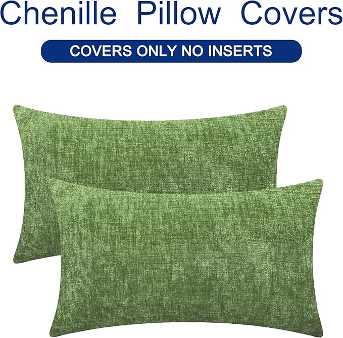 CaliTime Throw Pillow Covers Decorative 12 X 20 Inches Pack of 2 Cozy Chenille Cushion Cases for Couch Sofa Bed Living Room Home Forest Green