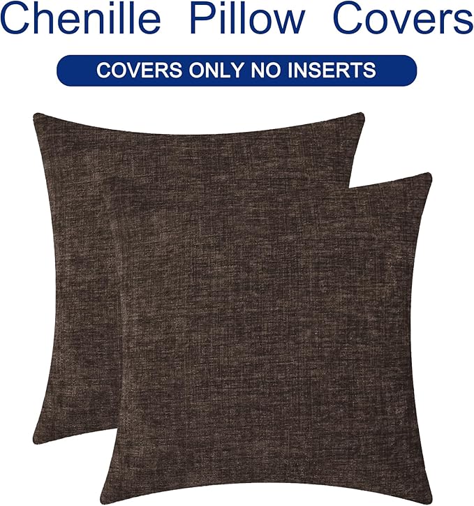 CaliTime Throw Pillow Covers Decorative 18 X 18 Inches Pack of 2 Cozy Chenille Cushion Cases for Couch Sofa Bed Living Room Home Coffee