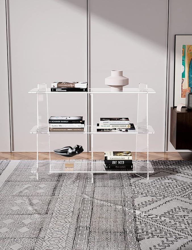 Acrylic Bookshelf, Small 3 Tier Open Bookcase for Small Spaces,Sofa Table, Hallway Entry Table for Home Living Room (Clear, 39.4'' x 11.8'' x 31.5'')