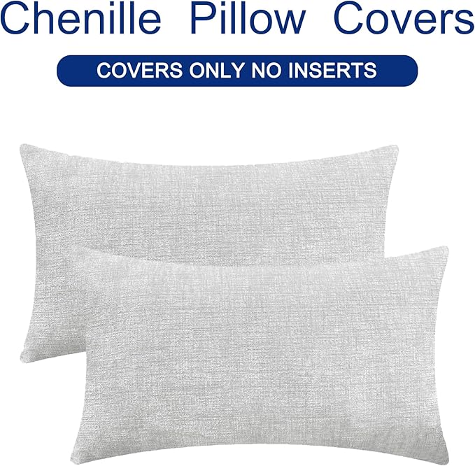 CaliTime Throw Pillow Covers Decorative 16 X 26 Inches Pack of 2 Cozy Chenille Cushion Cases for Couch Sofa Bed Living Room Home Moonbeam Gray