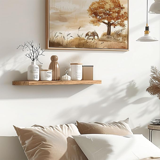 24 Inch Floating Shelves for Wall Rustic Light Wood Wall Shelves for Bedroom Set of 4