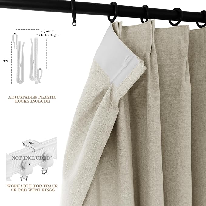 120" Wx96 L Linen Room Divider Drapes for Doorway/Glass Window/Sliding Door/Patio, Extra Wide Pinch Pleated Full Blackout Curtains for Girls Boys Teen Kids Room, 1 Panel, Ivory White