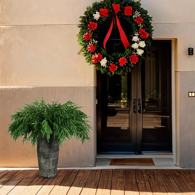 12Pcs Artificial Norfolk Pine Branches 36" Plastic Christmas Plants Decor Faux Greenery Stems Pine Picks Outdoor Faux Plants UV Resistant for Xmas Indoor, Front Porch Home Décor (12, 36inch)