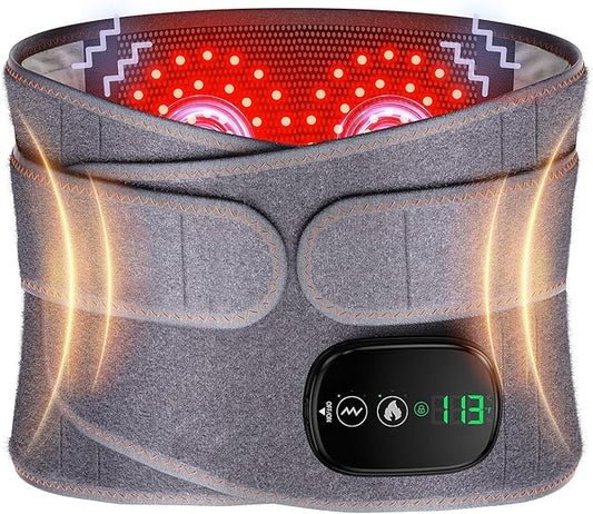 Heating Pad for Back, Lumbar Massager, Heated Waist Belt Wrap, Lower Back Pad with Heat Vibration 3 Levels Adjustable, 180 mins Battery, Cordless Portable, Touchscreen Control