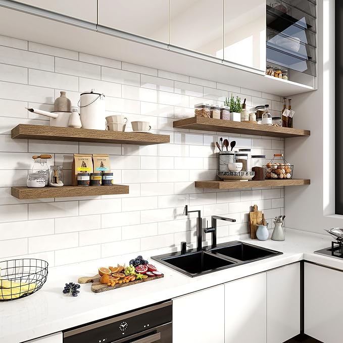 36 Inch Floating Shelves, 12 Inch Deep Floating Shelves for Wall, Floating Shelf with Invisible Brackets, Deep Shelves for Bathroom, Bedroom, Living Room, 2 Pack, Brown