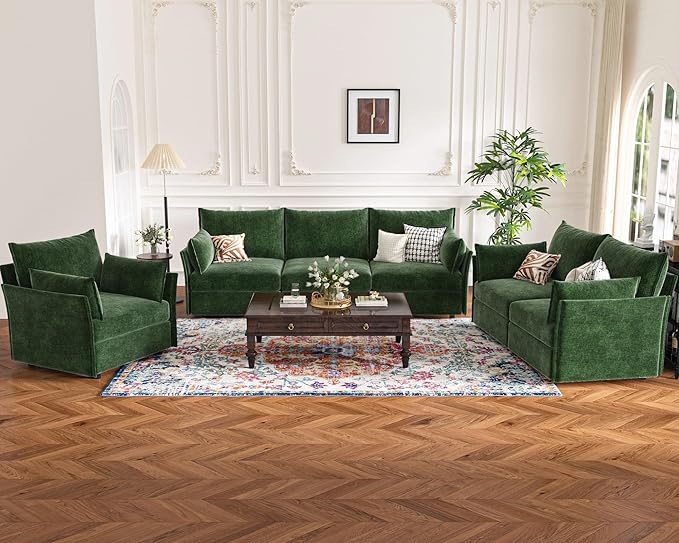 135.5" Oversized Modular Sectional Sofa, L Shaped Convertible Couch with Movable Ottoman, Large 6 Seat Corner Couches for Living Room Deep Seat Green Chenille