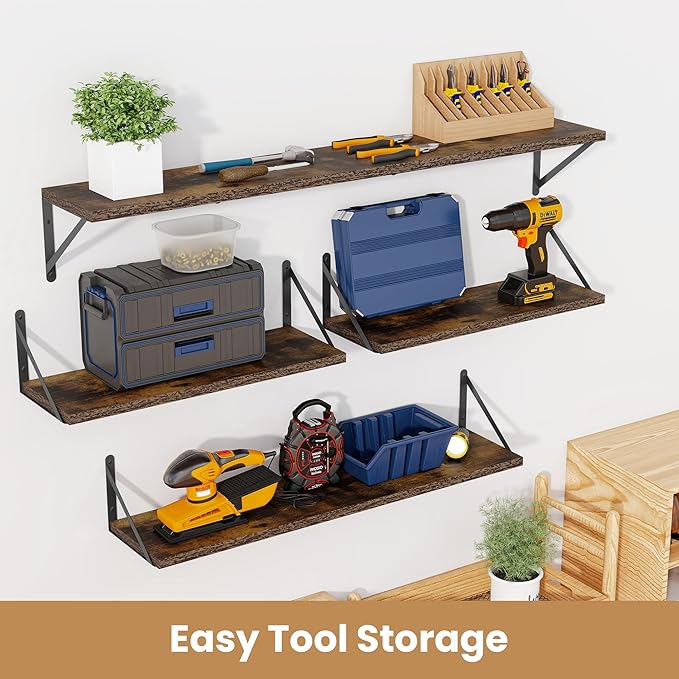 Heimlove 36 Inch Floating Bookshelves Set of 3,Heavy Duty Wall Mounted Bookshelves,Rustic Brown Wall Bookshelf for Living Room,Bedroom,Kitchen,Laundry Room Storage & Decor