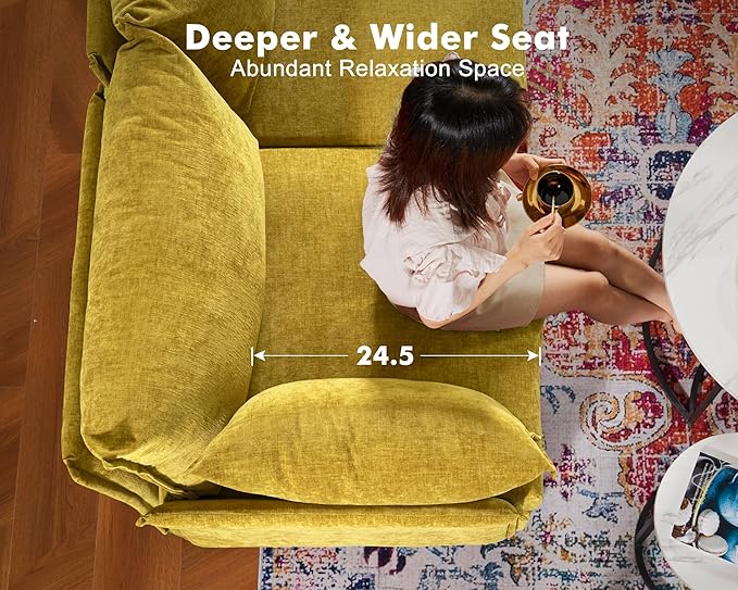 134.6" Modular Sectional Sofa, Oversized 4 Seater Couch with Removable Yellow Chenille Fabric Cover, Deep Seat & High Backrest for Living Room, Office & Apartment