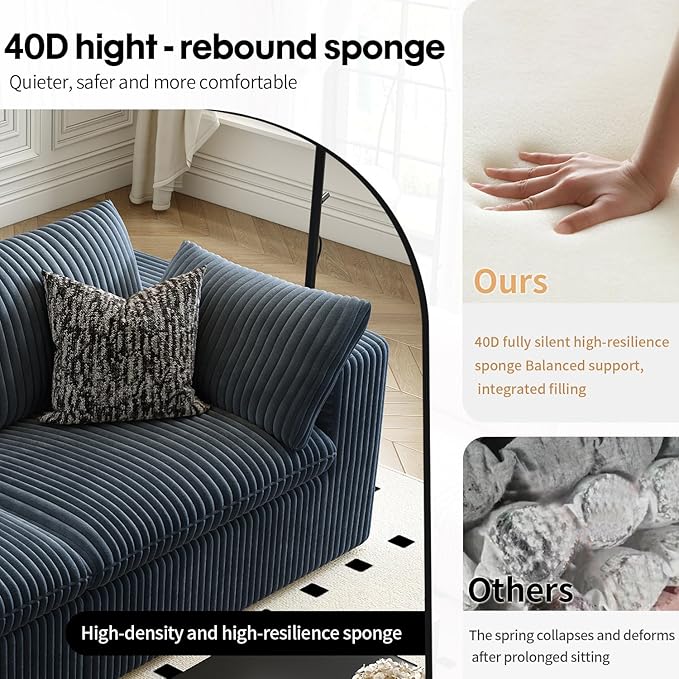 157.5" Cloud Couch Oversized Modular Sectional Sofa for Living Room,Modern Sofa with Deep Seat,8 Seater Boneless Couch with 2 Ottoman,Comfy Upholstered Couches for Apartment, Studio, Office,Blue