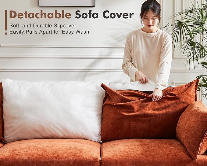 136.4" Oversized Modular Sectional Sofa, U Shaped Convertible Couch with Movable Ottoman, Large 7 Seat Corner Couches for Living Room Deep Seat Terracotta Orange Chenille