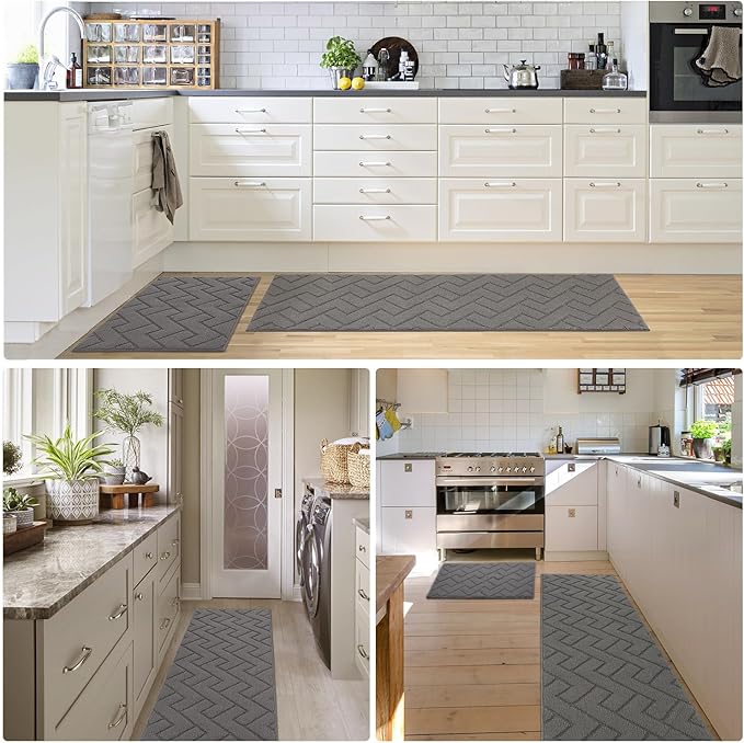 hicorfe Indoor Doormat,Front Back Door Mat Rubber Backing Non Slip Door Mats 20"x59" Absorbent Resist Dirt Entrance Doormat Inside Floor Mats Entryway Washable Low-Profile for Patio,Garden(Grey)