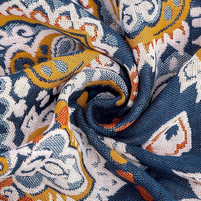 Boho Muslin Blanket for Adults 4-Layer Gauze Twin Size Soft Cozy 100% Cotton Summer Cooling Blanket Bohemian Decor for Sofa Bed Coverlet Both Sides (A Boho Spiral Flower, Twin 60 x 80 in)