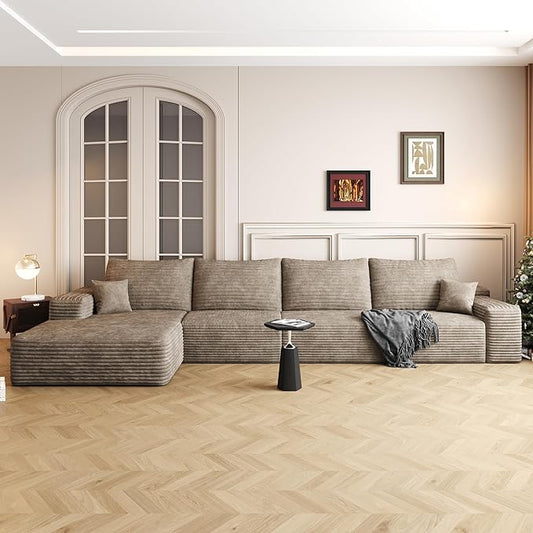 136" Sectional Couches for Living Room Modern Modular Sofa with L-Shape Couchs Upholstered Boneless Couch Deep Seat Sectional Couch with Chaise (Camel, Left Facing Chaise+3Seaters)