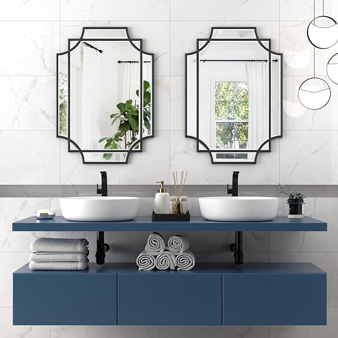 Bathroom Mirror for Wall Black Farmhouse Wall Vanity Mirror for Over Sink Wood Framed Beveled Mirrors Deco(20 * 28IN/Black)