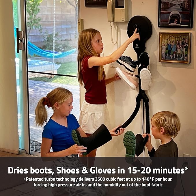 Hedgehog Buddy Heavy Boot Dryer for Work Boots and Shoe Deodorizer – Rapid 3 Pair Gloves, Boxing Shoes and Shoe Dryer, Wall-Mounted Warmer Adjustable Heat Portable Dryer, Black