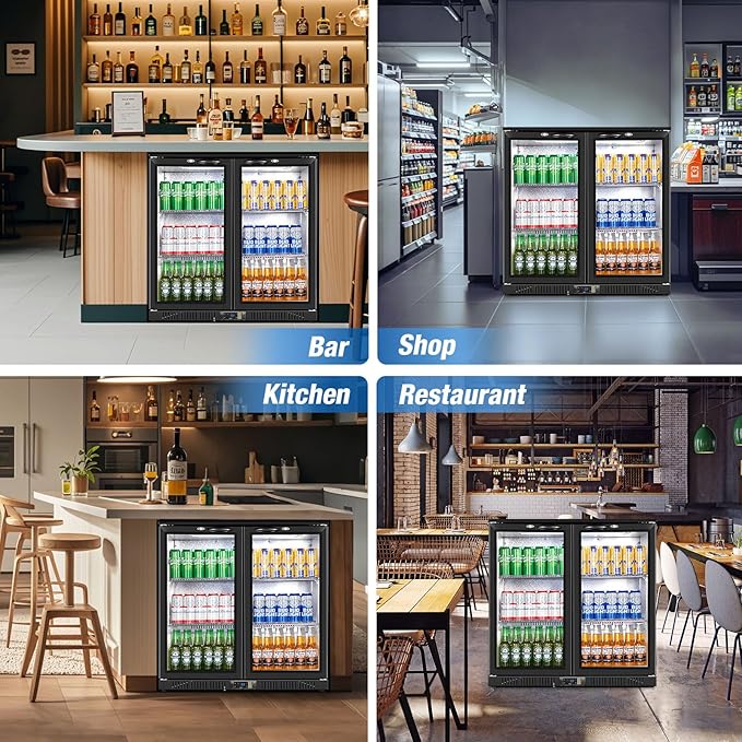 Beverage Refrigerator Under Counter, Back Bar Cooler with 2 Glass Door, Commercial Display Fridge 35.42 Inch Wide 7.4 Cu.Ft, Drink Fridge for Beer Soda Wine, Beverage Cooler for Kitchen Shop Bar