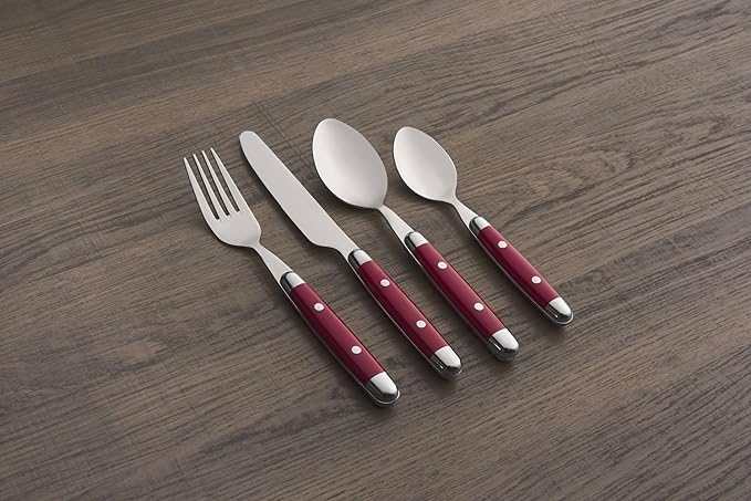 Cambridge 07216CBWD32R Jubilee Red 16-Piece Flatware Set, Thick Handles