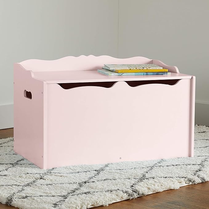 Amazon Basics Kids Toy Box, Wooden Organizer Storage Chest, Pink, 30" x 18" x 19"