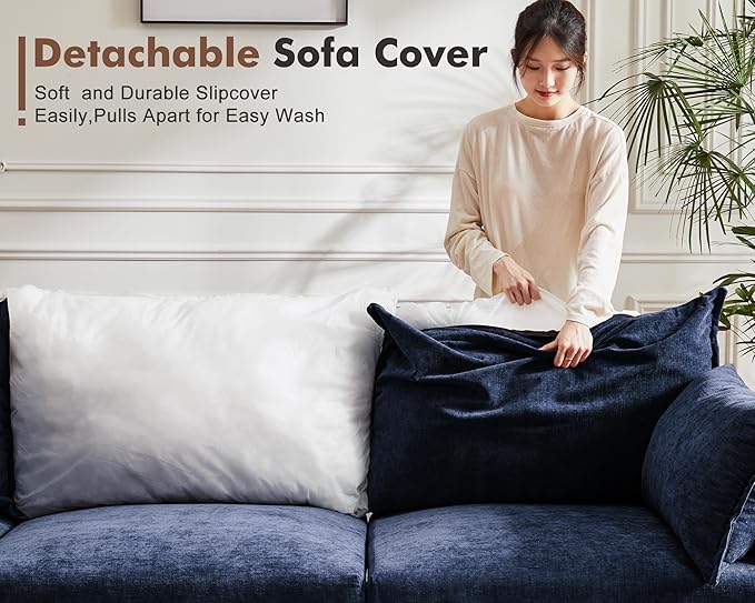 135.5" Oversized Modular Sectional Sofa, L Shaped Convertible Couch with Movable Ottoman, Large 6 Seat Corner Couches for Living Room Deep Seat Blue Chenille