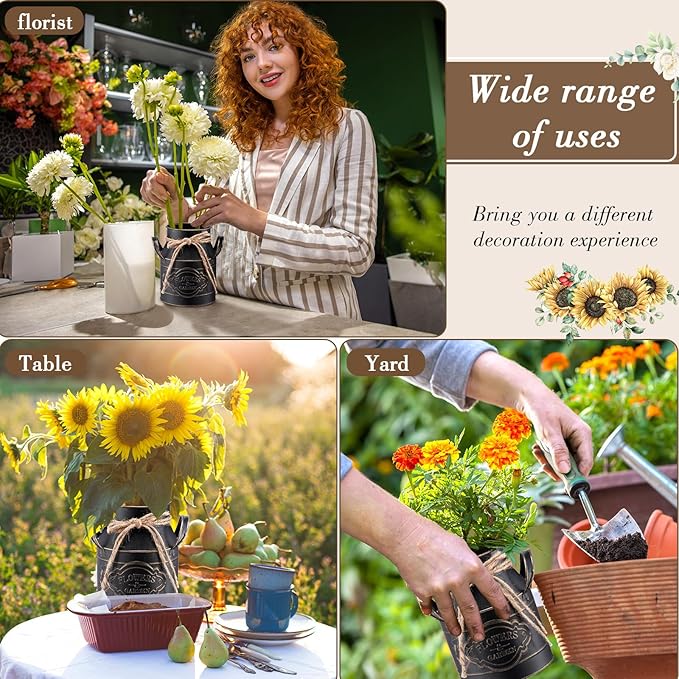 6 Inch Farmhouse Vase Decor Milk Can Vintage Flower Jug Galvanized Metal Vase with Handle Rustic Flower Buckets for Thanksgiving Christmas Table Centerpiece Weddings Gifts(Black,4 Pcs)