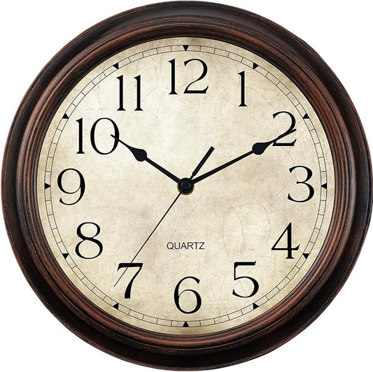 14 Inch Wall Clocks Battery Operated Silent Non-Ticking Analog Wall Clock Vintage Retro Rustic Style Decorative for Living Room Kitchen Home Office(Bronze)