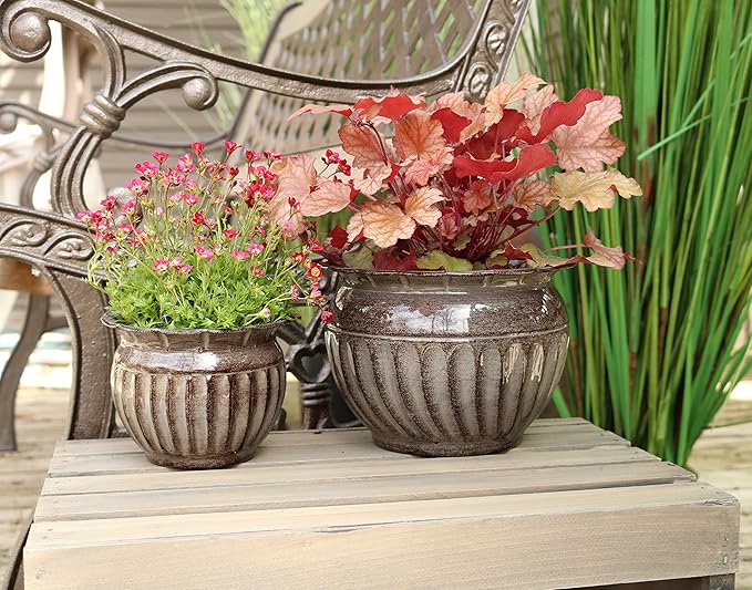 Headwind 6" Sutton - Rosewood Brown, Ironstone Metal Planter Pot. Indoor Outdoor Use