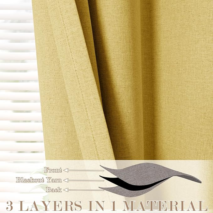 120" Wx108 L Linen Room Divider Drapes for Doorway/Glass Window/Sliding Door/Patio, Extra Wide Pinch Pleated Full Blackout Curtains for Girls Boys Teen Kids Room, 1 Panel, Yellow