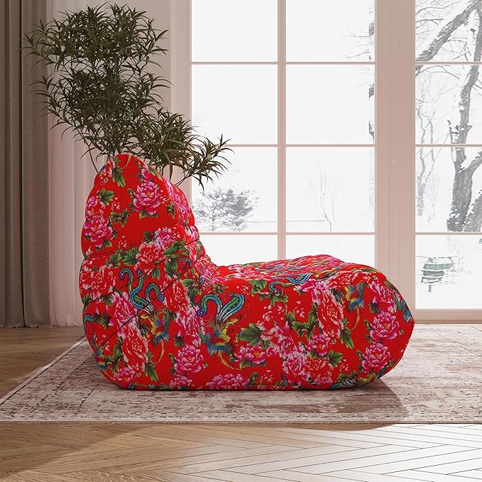 Big Bean Bag Chairs for Adults, 3 Seater Large Bean Bag Sofa, Fireside Chair Lazy Sofa Chair with High Density Comfortable Foam, Modern Bean Bag for Living Room, Bedroom, Office (Flower)