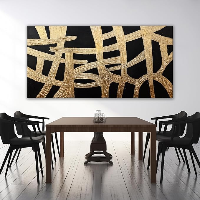 Abstract Wall Art Paintings Wall Decor Large Canvas Wall Art Decor Black And Gold Lines Texture Wall Art Artwork Modern Minimalist Wall Art Living Room For Room Bedroom Office Wall Decor 29"X58"