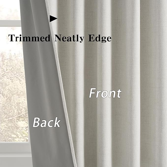 140 Inch Long Blackout Curtains Panels Set,Linen Textured Custom Extra Long Luxury Noise Reducing Curtains for Large Window Pocket Back Tab Pleat Heading Tape with Hooks 50W x 140L,Natural Birch/Ivory