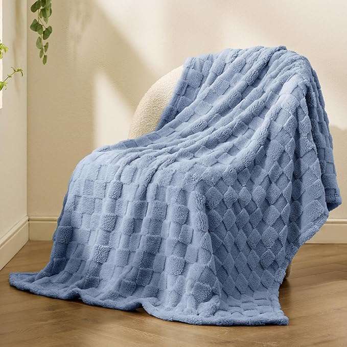 Bedsure GentleSoft Ashley Blue Throw Blanket for Couch - Super Soft Cozy Blankets Gifts for Women Men Girls, Cute Small Fleece Throws for Bedroom Home Decor, 50x70 Inches