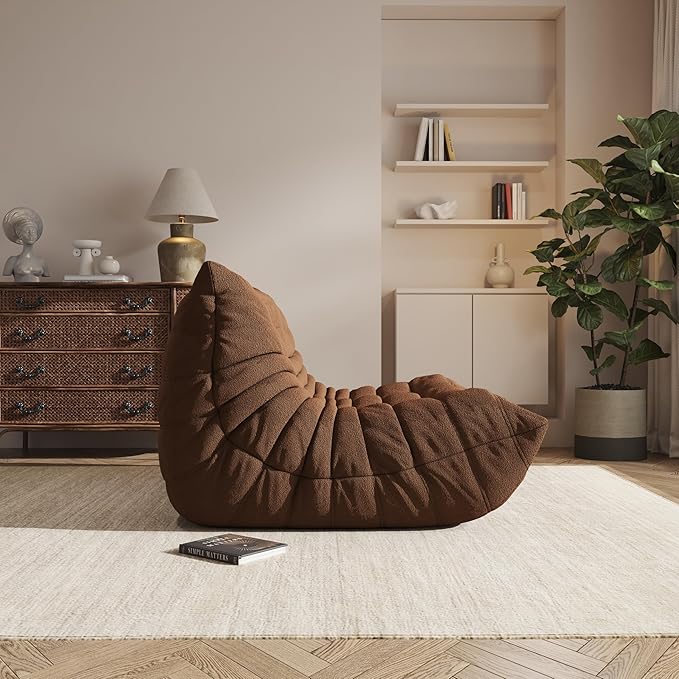 Bean Bag Chair, Oversized Loveseat Fireside Chair for Adults, 2 Seater with Memory Foam Filled, Lazy Sofa Lounge Floor Sofa for Living Room, Bedroom, Office, No Assembly Required. (Coffee)