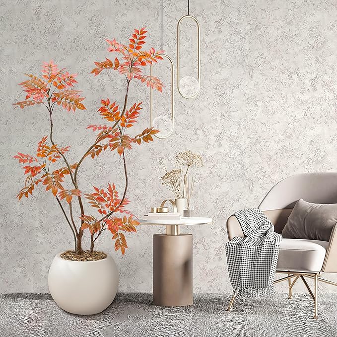 Artificial Mahonia Fortunei Tree 5FT,Tall Fake Plant Artificial Sumac Tree, Faux Plants Indoor Fake Plants Decor with Pots for Home Office Bathroom Bedroom Living Room Decorations Housewarming