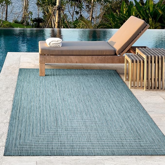 Adiva Rugs Outdoor Indoor Area Rug, Weather Resistant, Easy to Clean, Stain Resistant Floor Mat for Dining Room, Backyard, Deck, Patio (Aqua Weiss, 2'6" x 7')