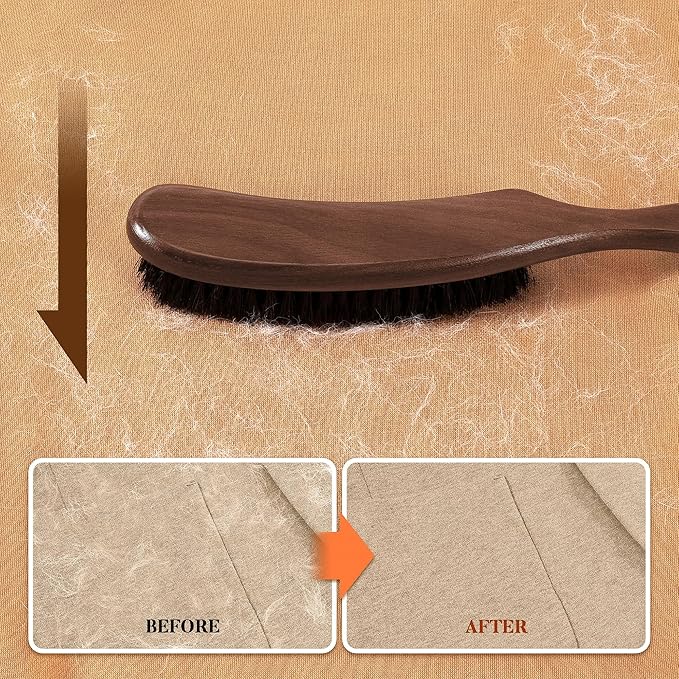 BFWood Clothes Brush - Boar Bristle Lint Brush for Suits, Cashmere, Wool, Velvet, Suede and Pet Hair - Large Black Walnut Wood Handle