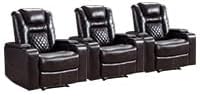 CANMOV Electric Power Recliner Chair Set of 3, Breathable Leather Home Theater Seating with Hidden Arm Storage, Power Recliner Chair with USB Ports and Cup Holders for Living Room,Brown