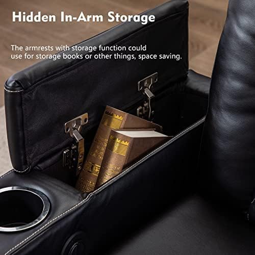 CANMOV Electric Power Recliner Chair Set of 2, Breathable Leather Home Theater Seating with Hidden Arm Storage, Power Recliner Chair for Living Room with USB Ports and Cup Holders,Black